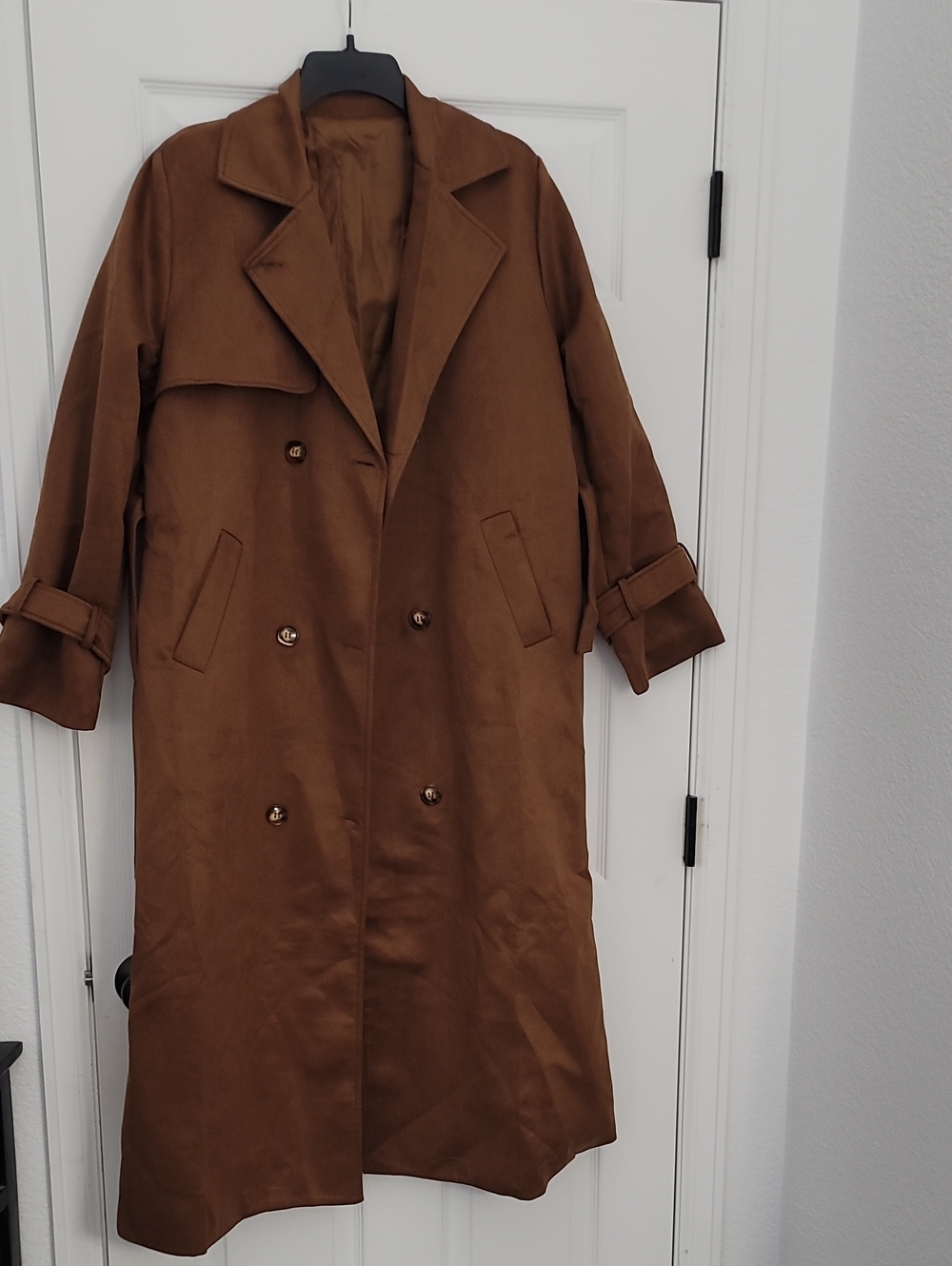 Source Unknown Brown Double-Breasted Trench Coat
